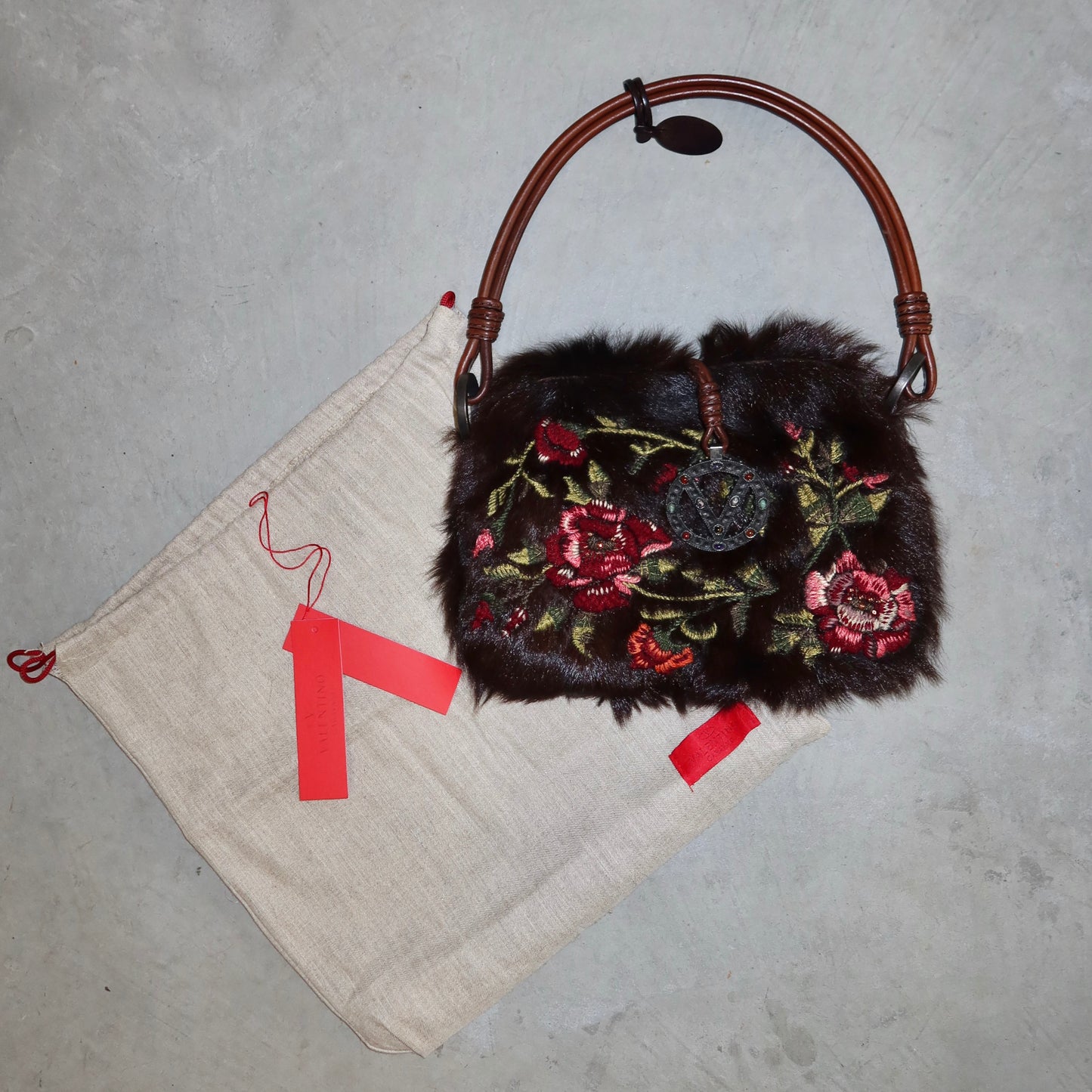 Valentino Embroidered Fur Bag
