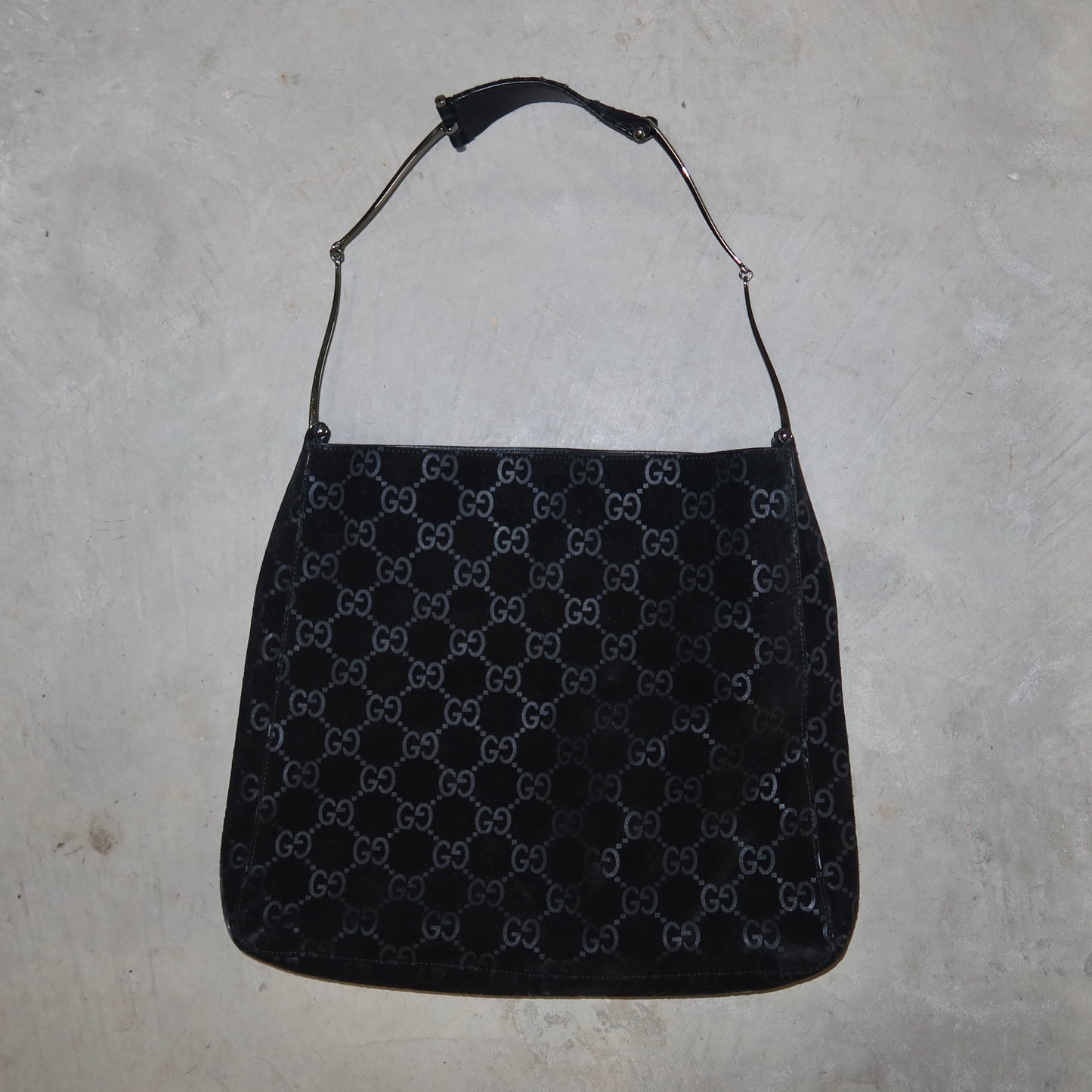 Gucci Suede Horsebit Handle Monogram Bag
