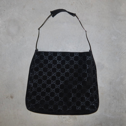 Gucci Suede Horsebit Handle Monogram Bag