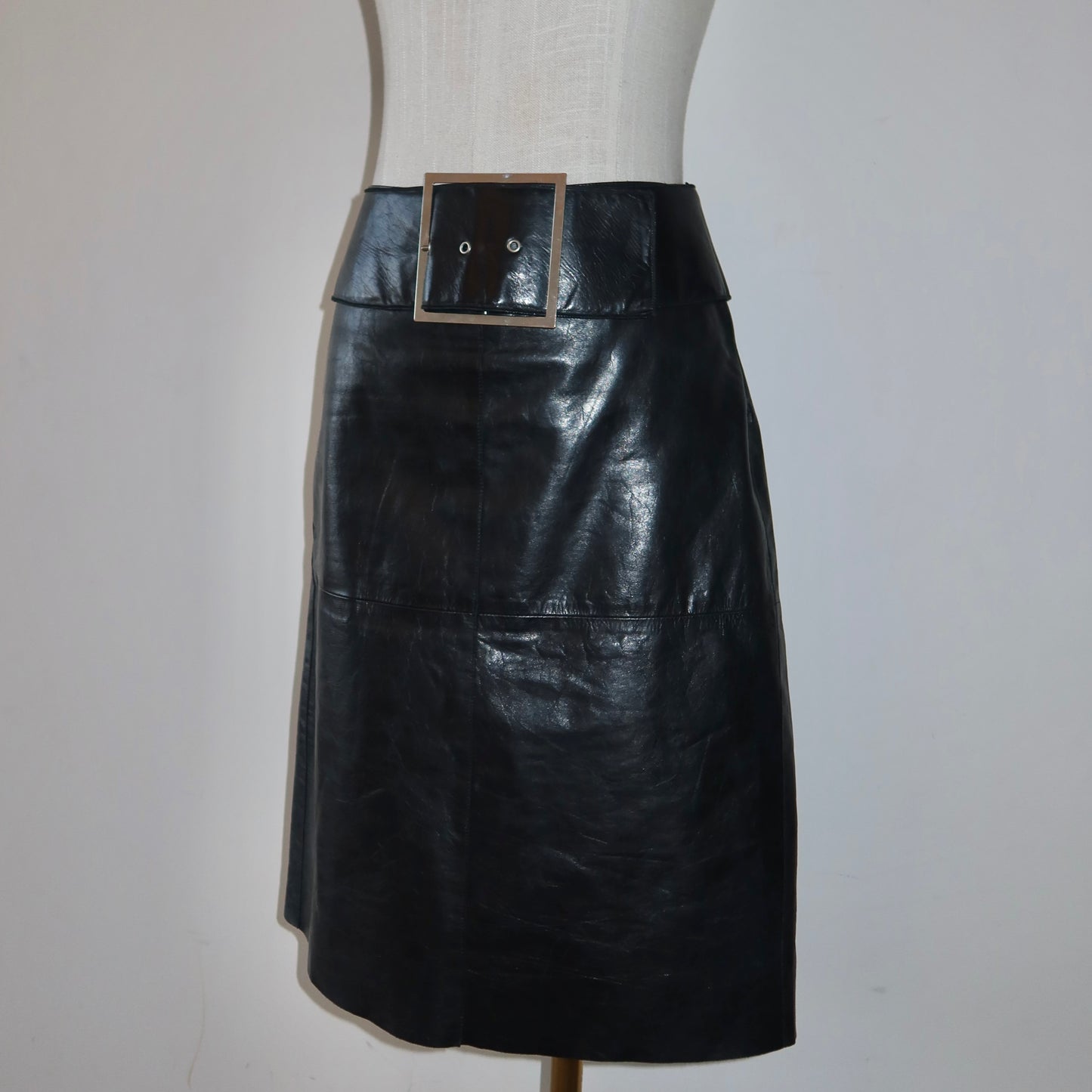 Emporio Armani Oversized Buckle Leather Skirt