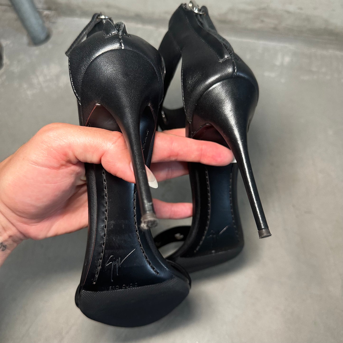 Giuseppe Zanotti Black Leather Grommet Heels (38)