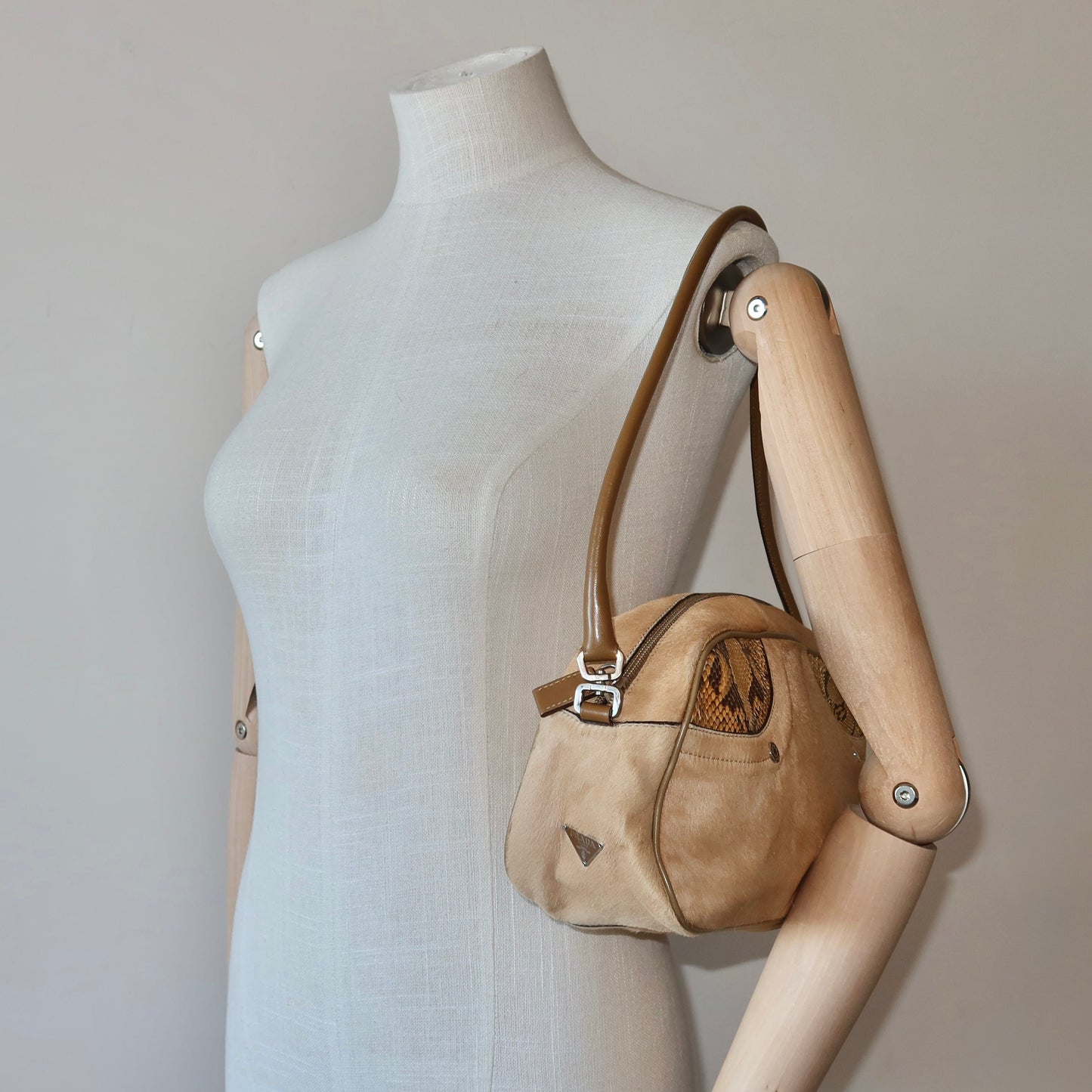 Prada Cowhide and Python Boston Bag