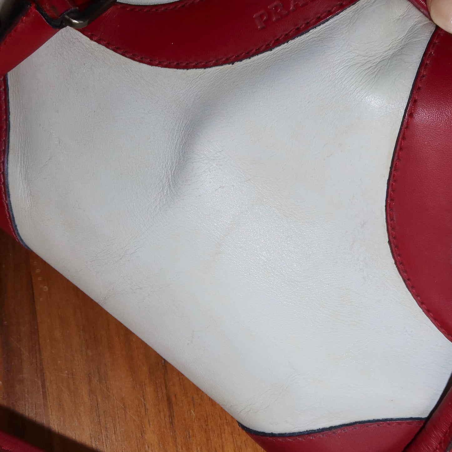 Prada Red and White Bowling Bag
