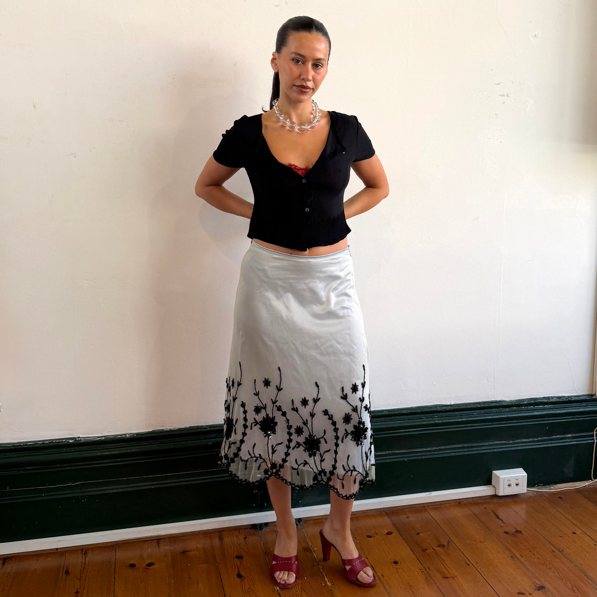 Vintage Designer Beaded Midi Skirt