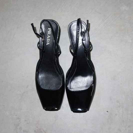 Prada Patent Peep Toe Wedges (38.5)