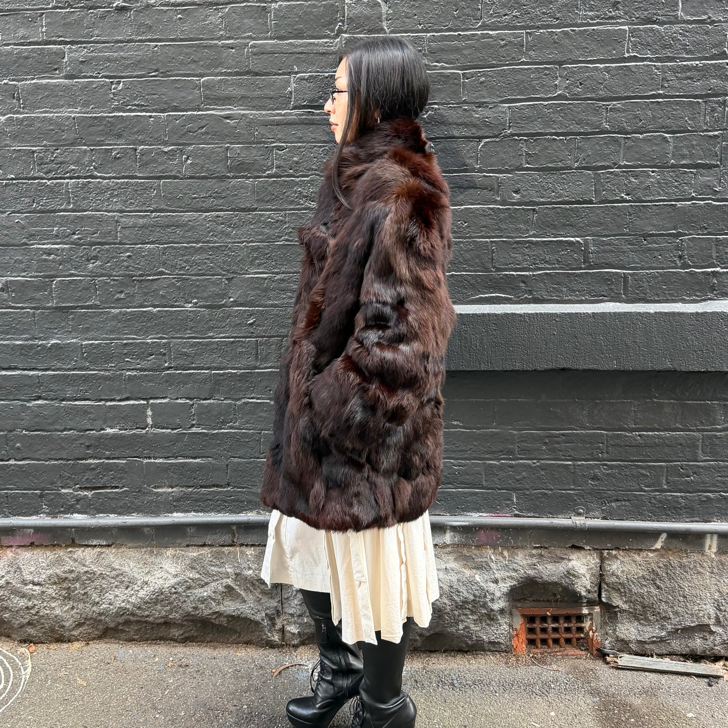 Vintage Dark Brown Real Fur Coat