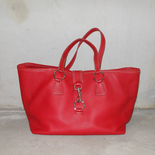 Miu Miu Red Leather Clasp Front Tote