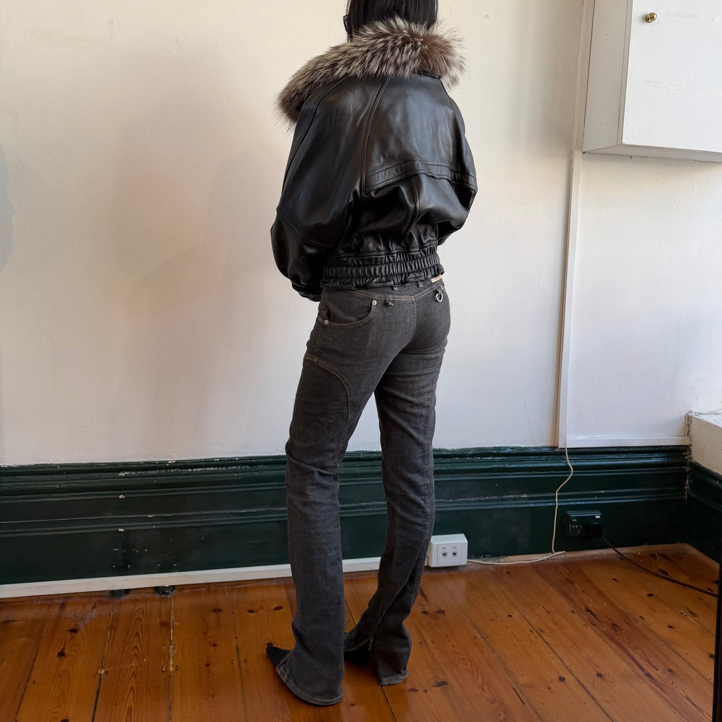 Vintage Leather and Fox Fur Bomber