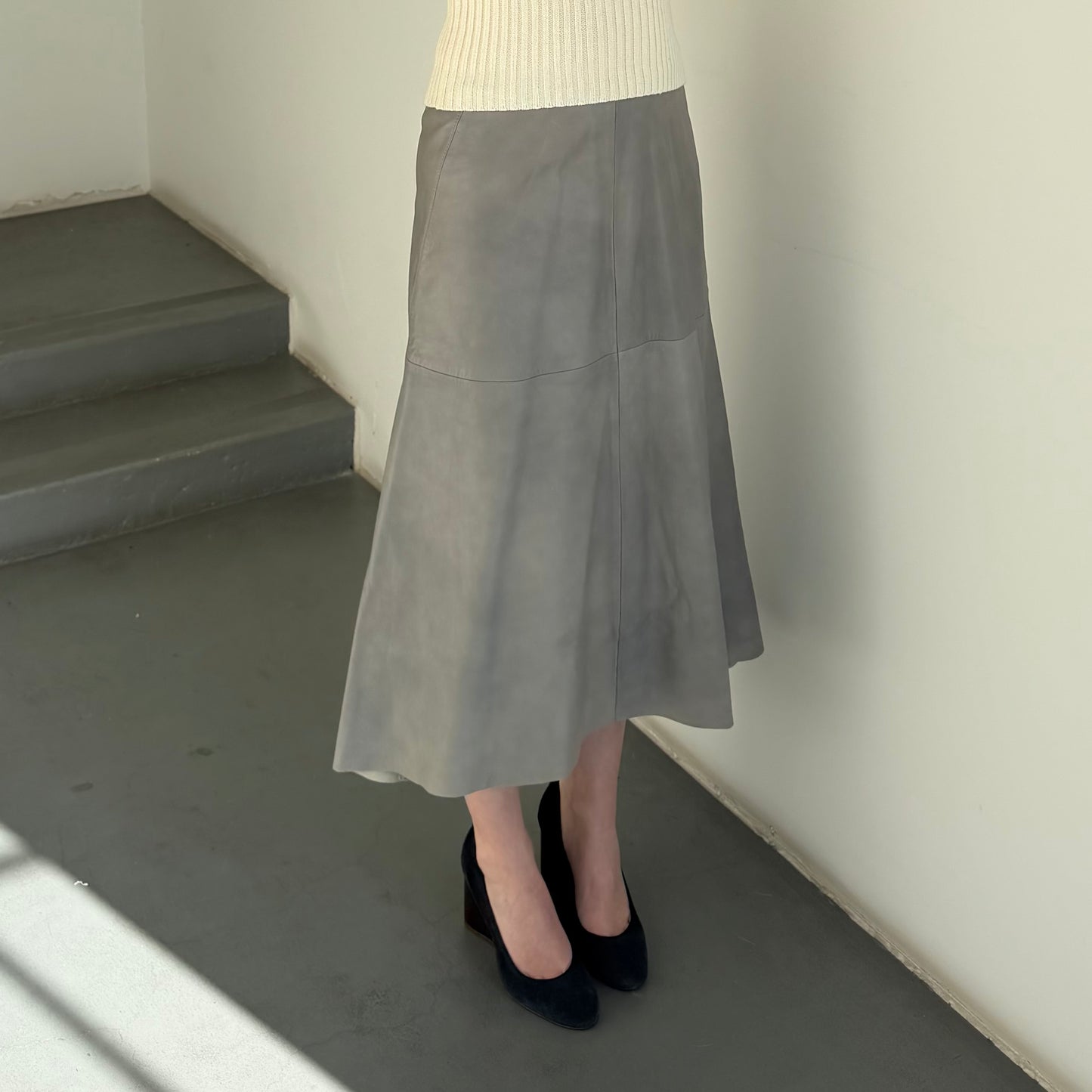 DKNY Grey Leather Skirt
