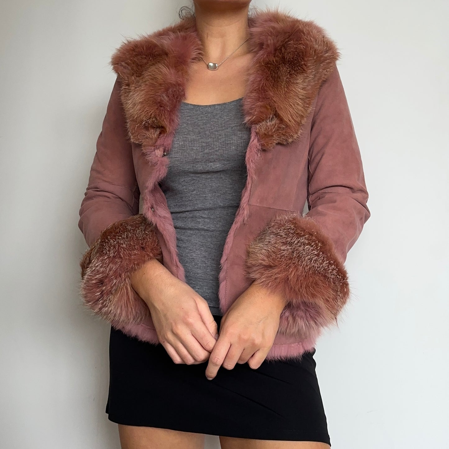 Morgan De Toi Pink Suede Jacket with Real Fur