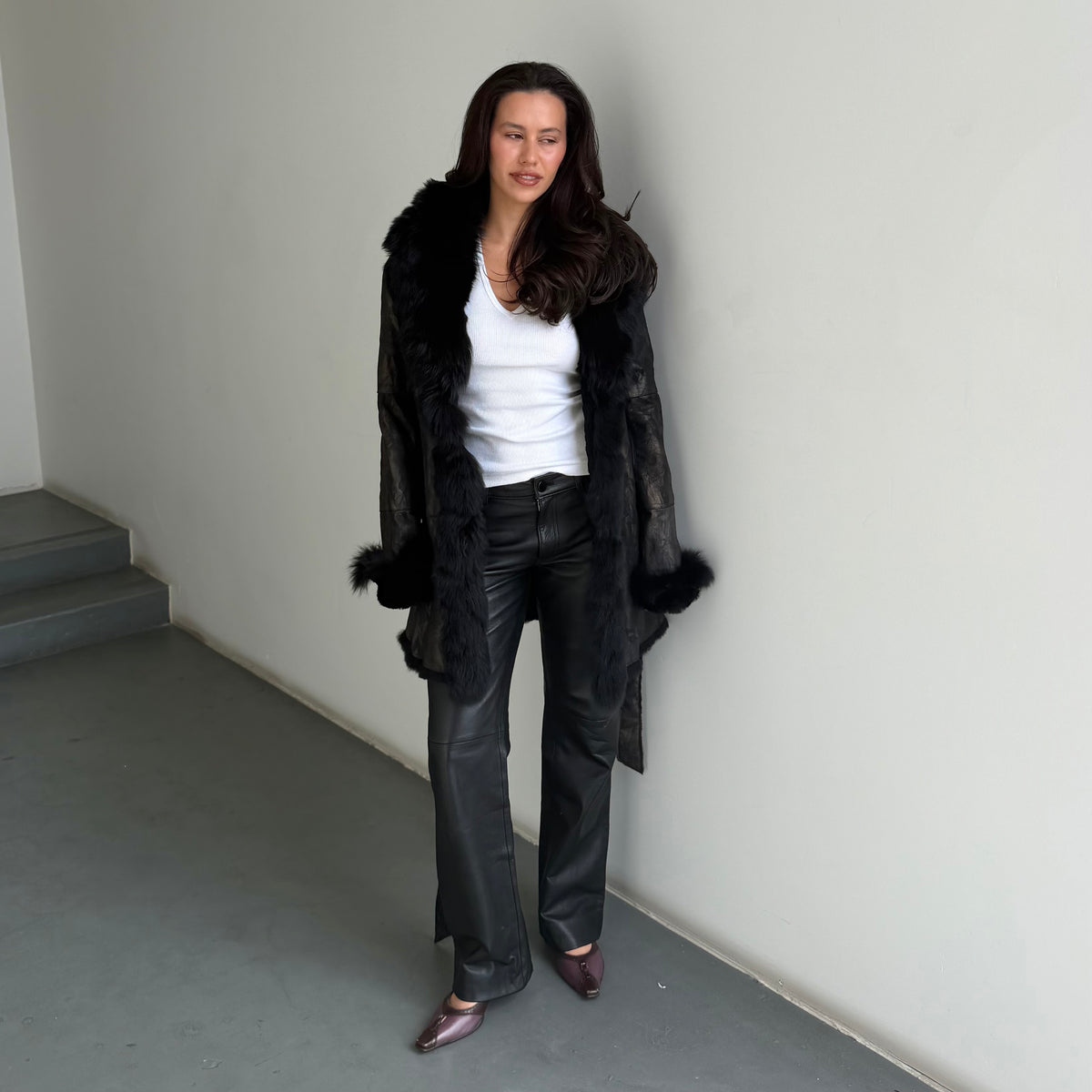 Vintage Fur Lined Leather Coat