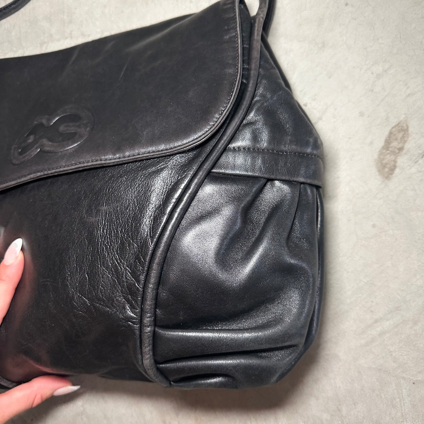 Escada Black Leather Logo Flap Bag