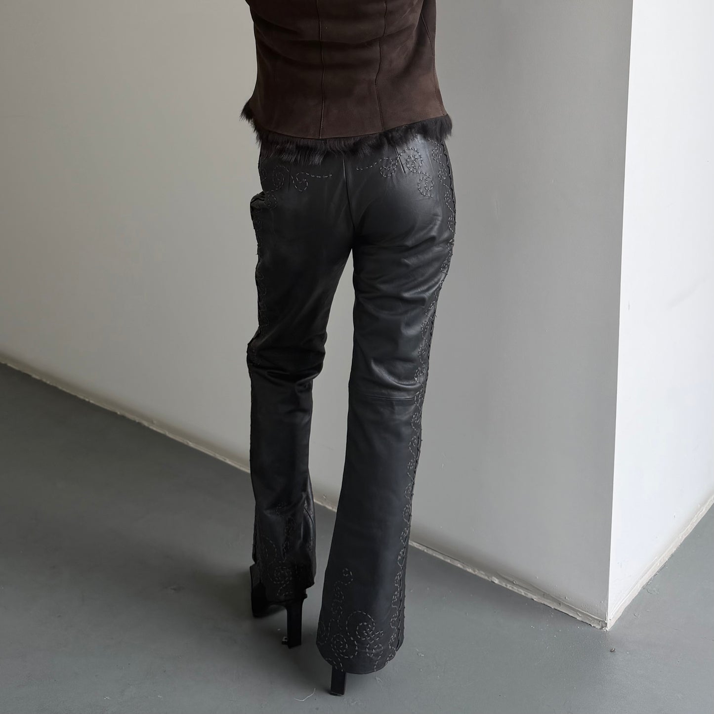 Philosophy di Alberta Ferretti Embroidered Leather Trousers