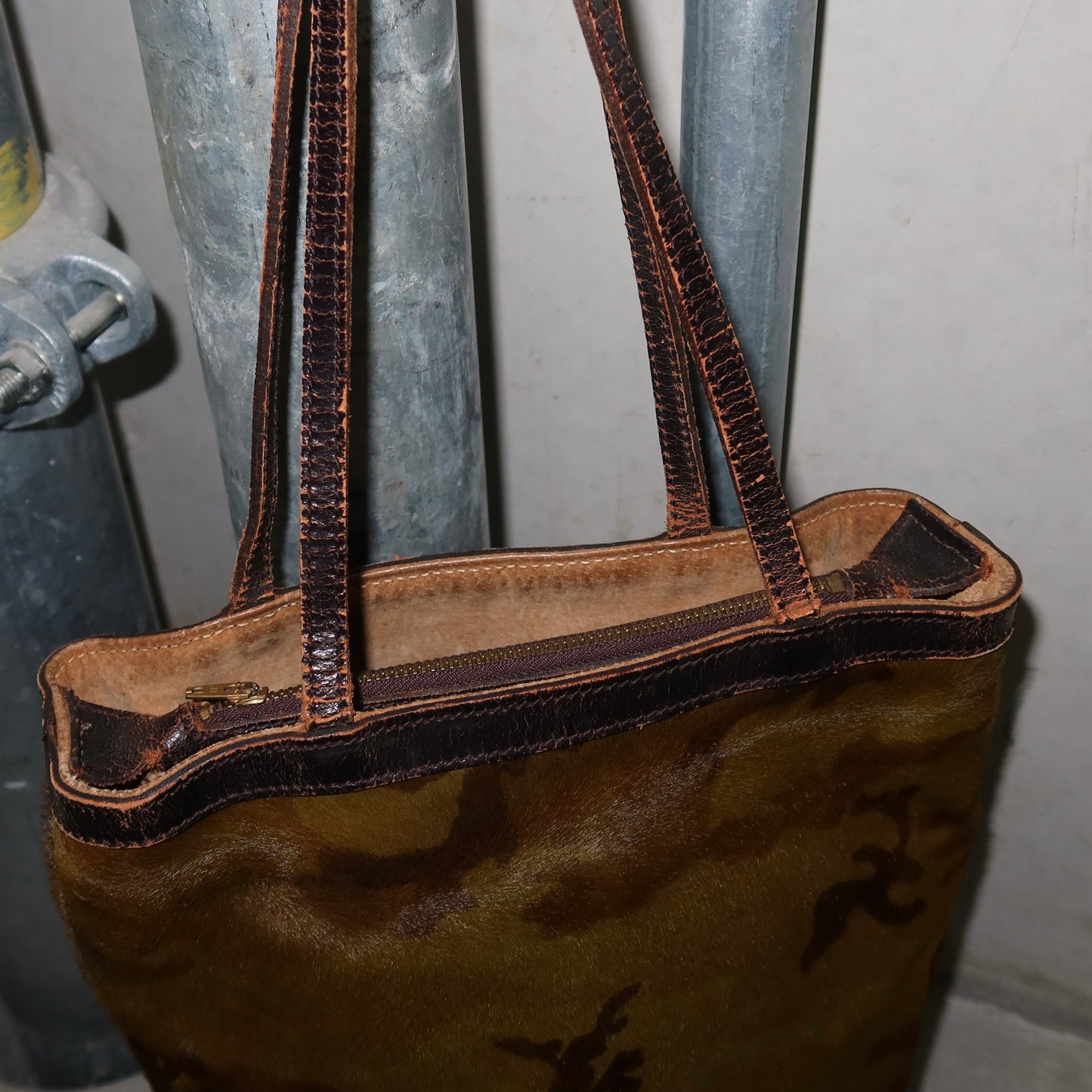 Vintage Camo Print Cowhide Tote