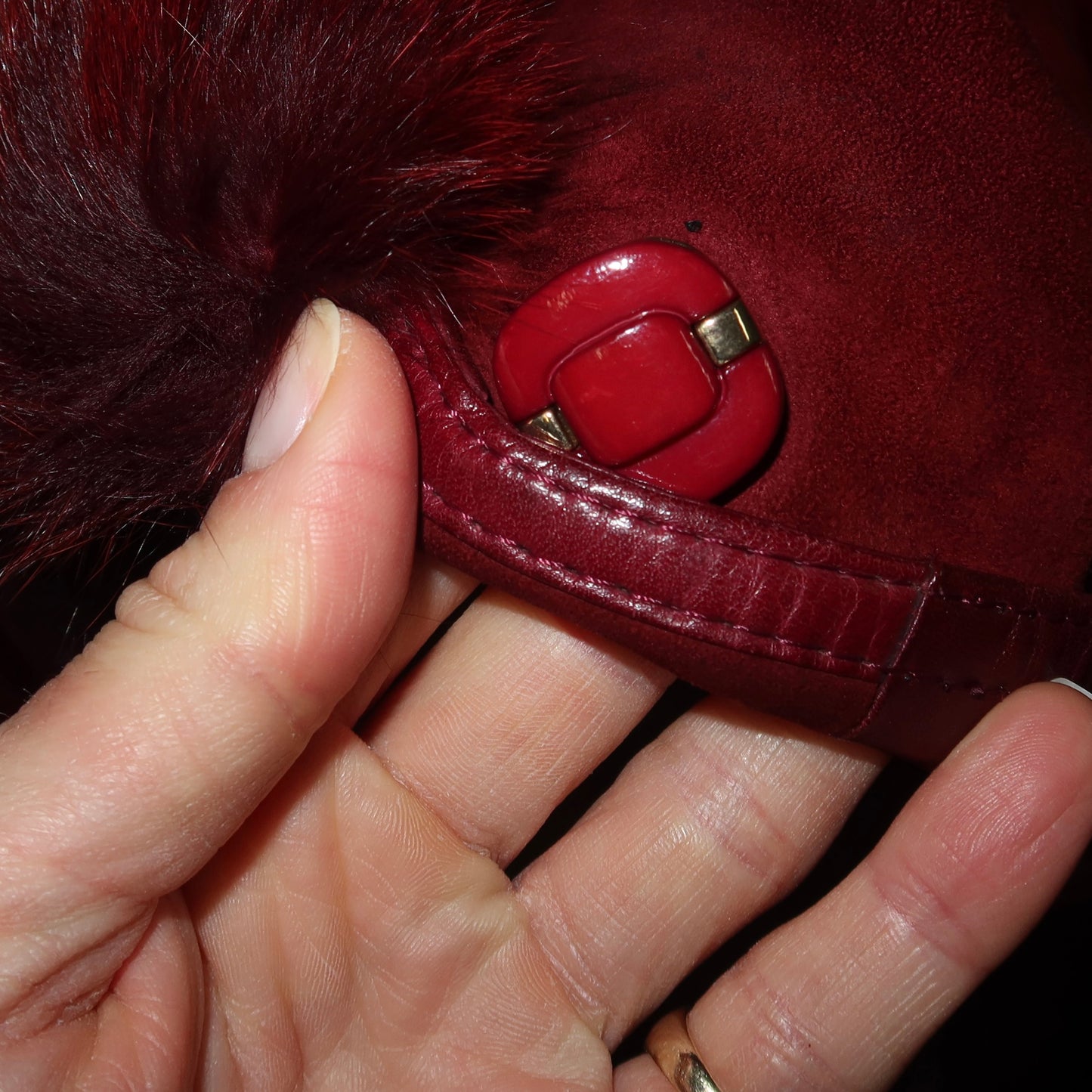 Vintage Red Suede and Fox Fur Trench
