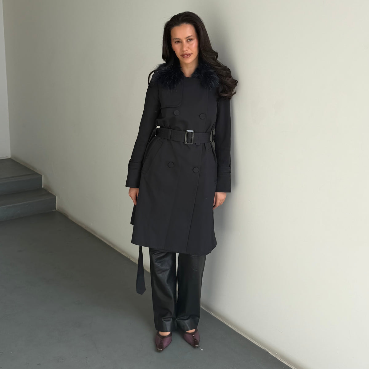 Michael Klein Fur Trim Trench