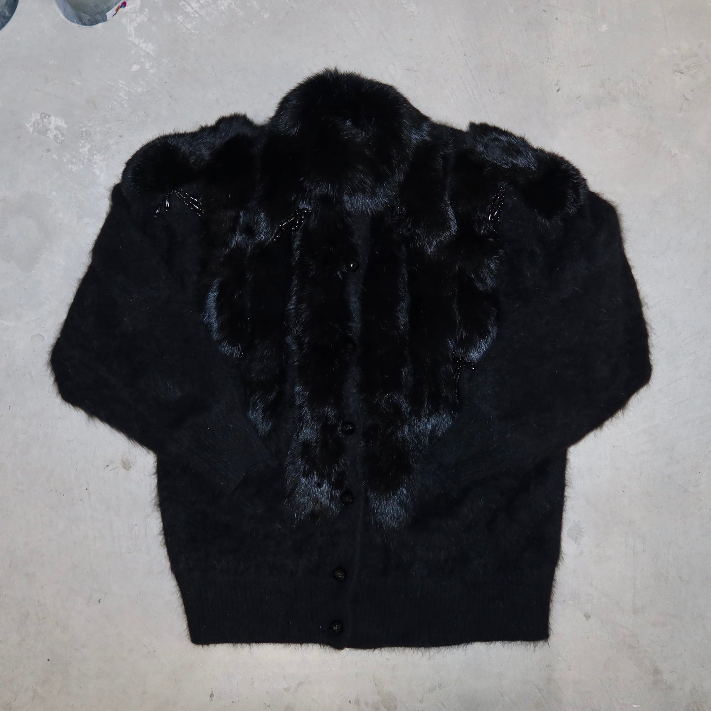 Vintage Angora and Fur Beaded Cardigan