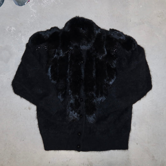 Vintage Angora and Fur Beaded Cardigan