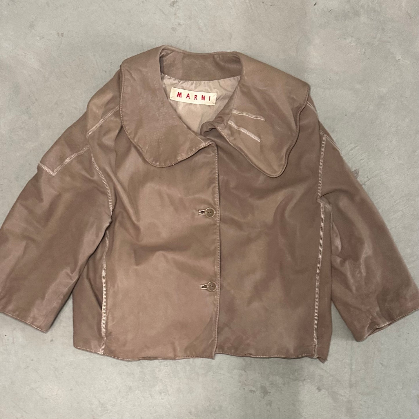 Marni Brown Leather Cropped Jacket