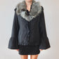 Balmain Navy Nylon and Fur Coat