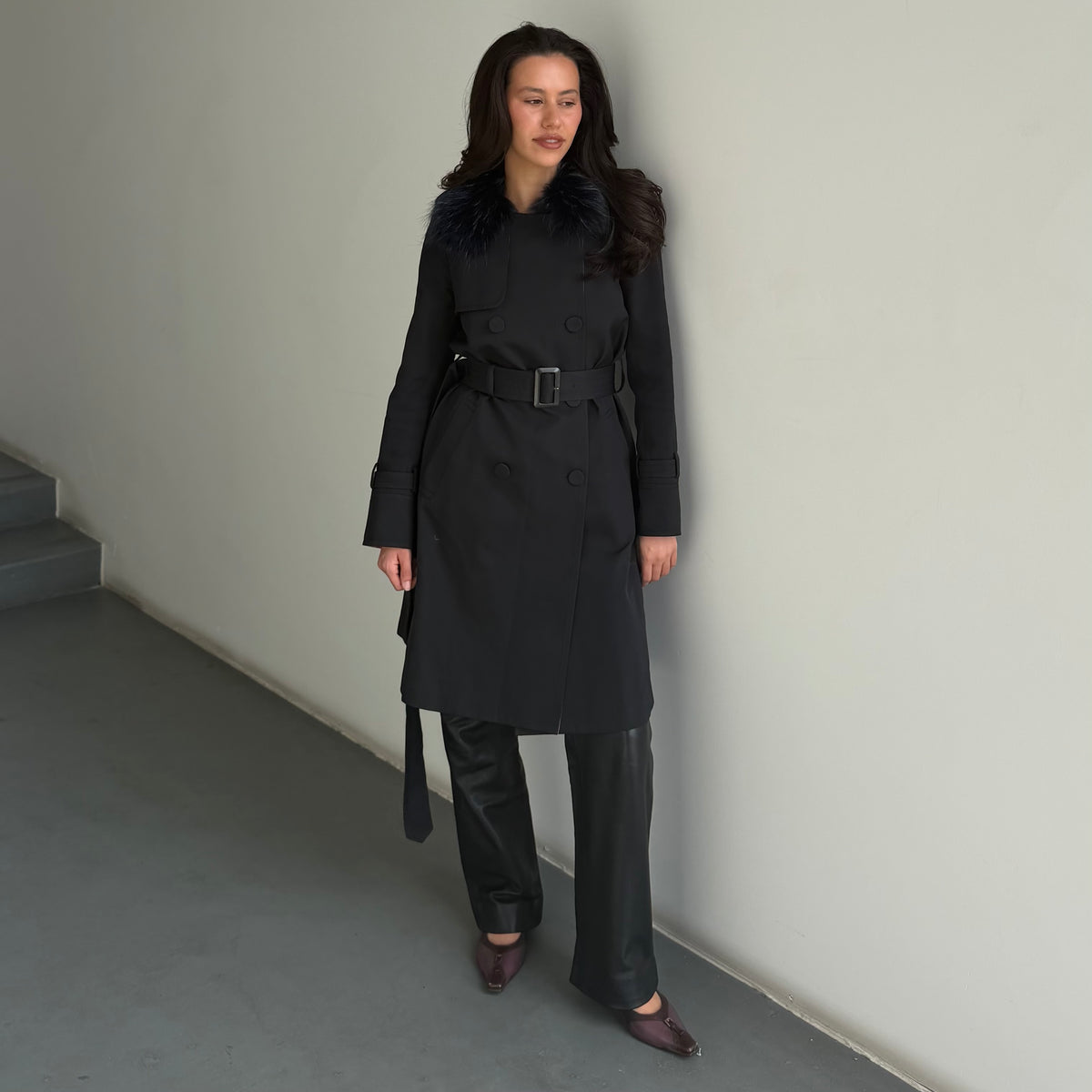 Michael Klein Fur Trim Trench