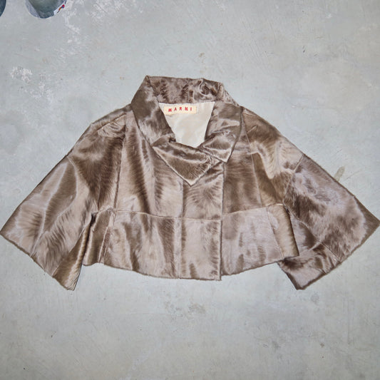 Marni Grey Lamb Fur Cropped Jacket
