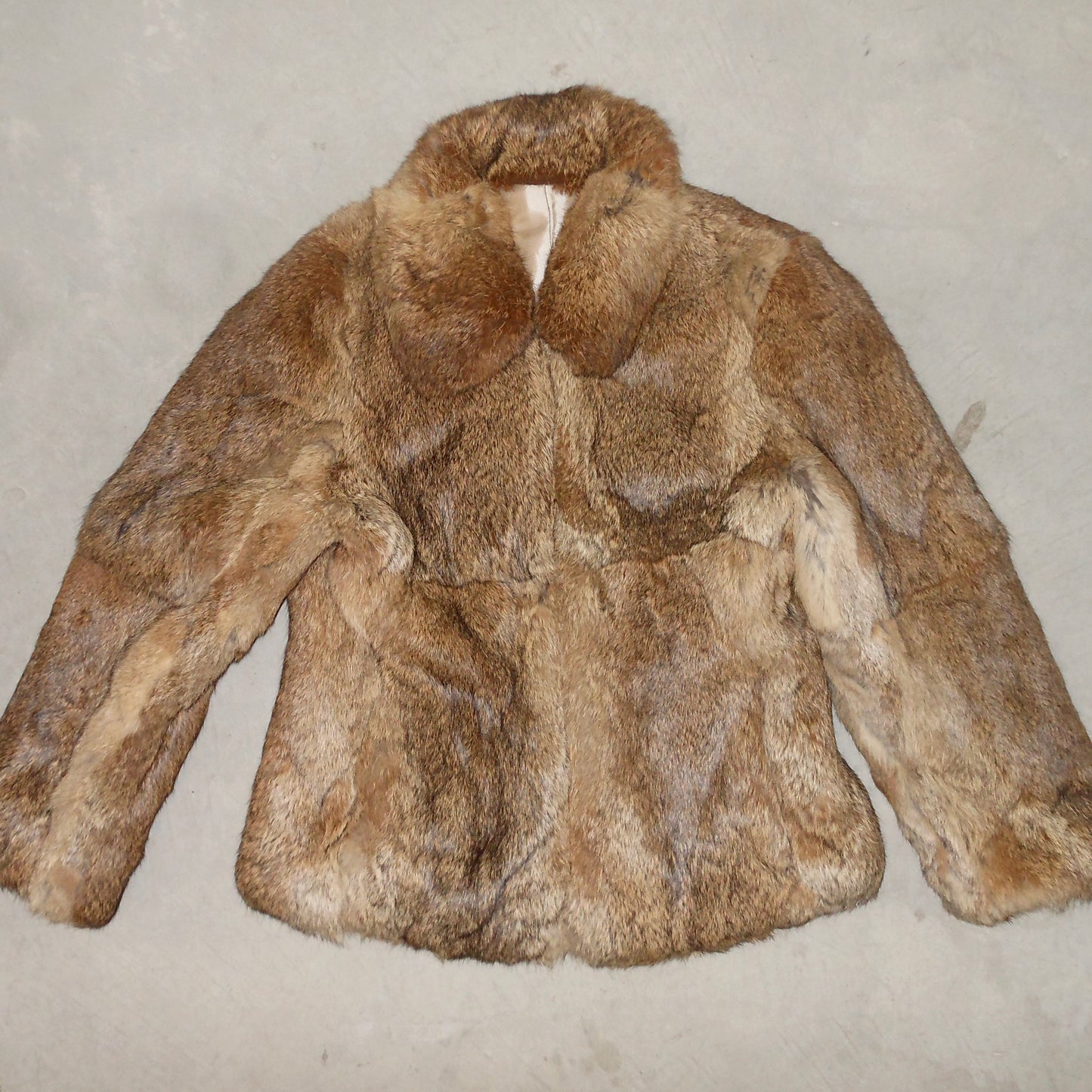 Vintage Brown Rabbit Fur Zip Up Coat