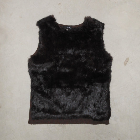 Vintage Real Fur Dark Brown Tank Top