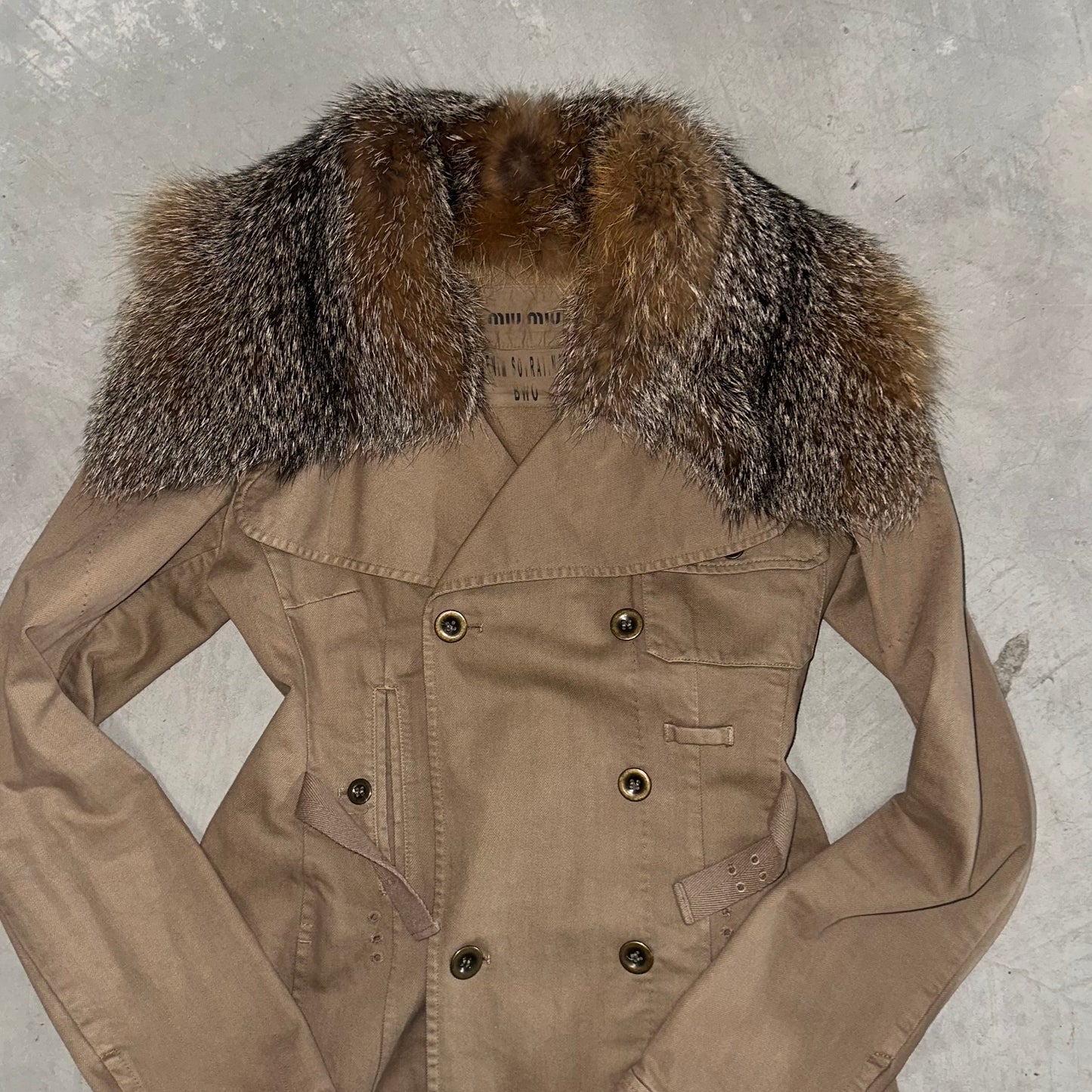 Miu Miu Canvas Trench with Fox Fur Collar