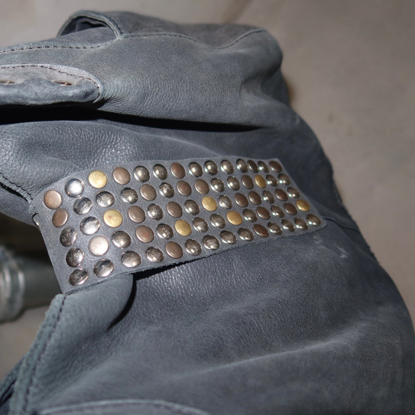 Tres Black Leather Studded Bag
