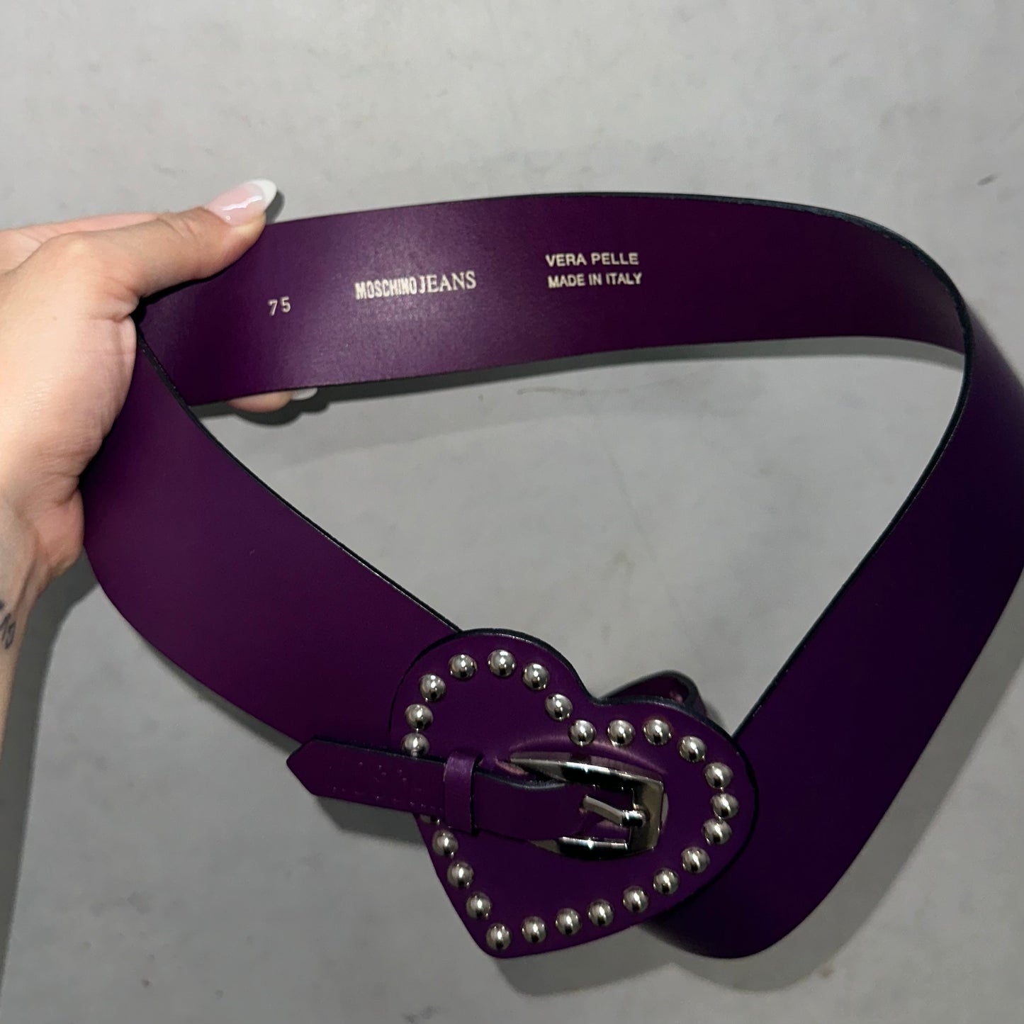 Moschino Purple Leather Heart Buckle Belt