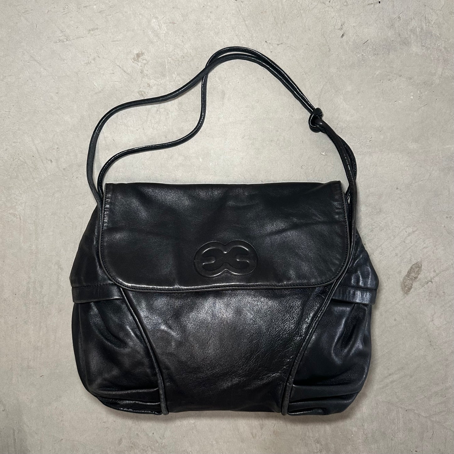 Escada Black Leather Logo Flap Bag