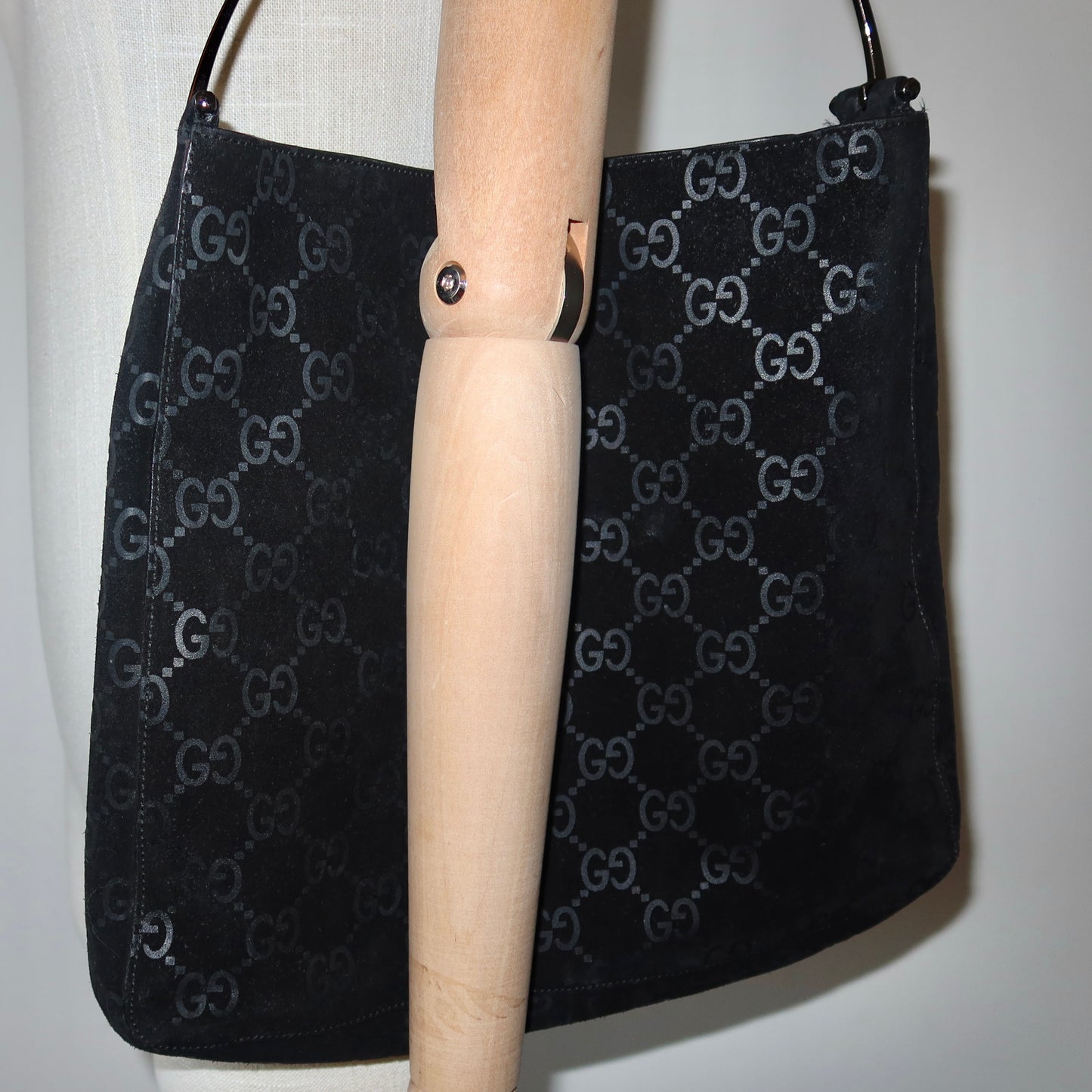 Gucci Suede Horsebit Handle Monogram Bag
