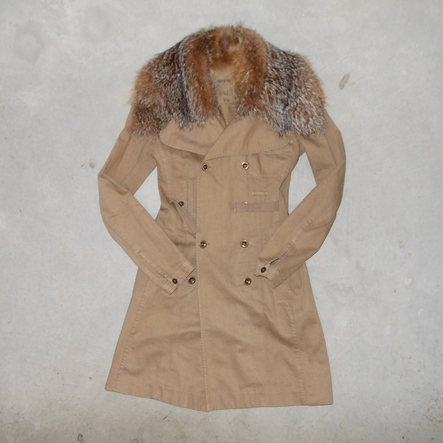 Miu Miu Canvas Trench with Fox Fur Collar