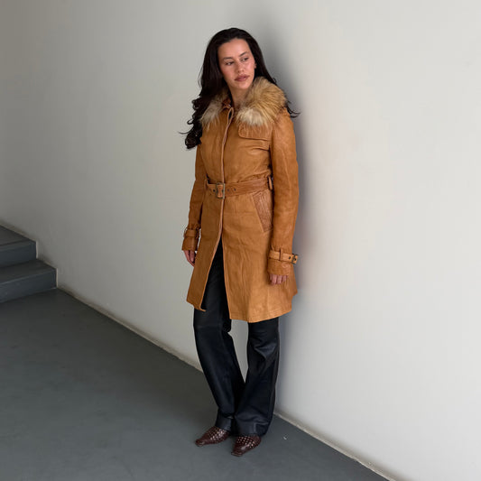 Vintage Fur Trim Leather Trench