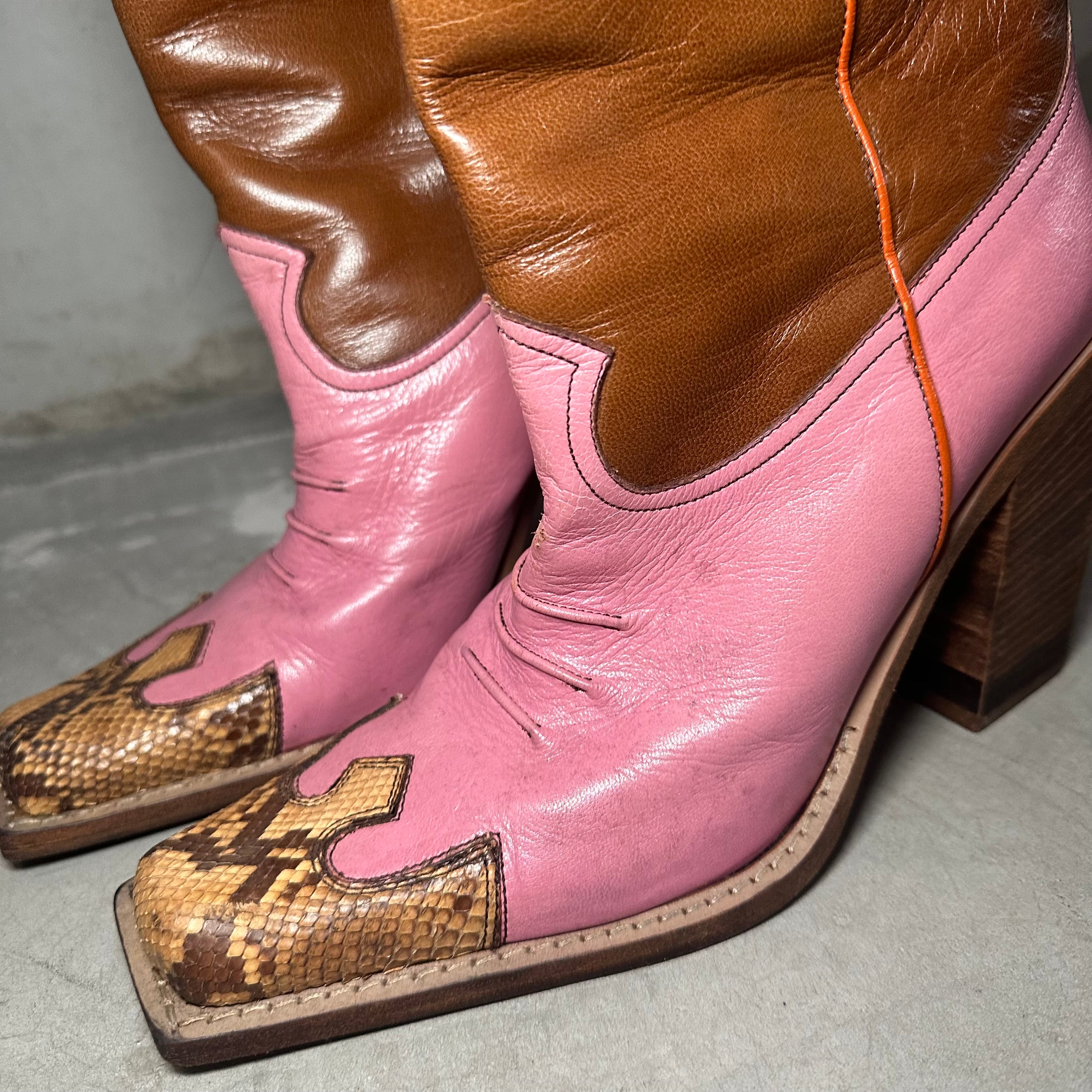 Miu Miu Rare SS1999 Pink and Python Cowboy Boots (38)