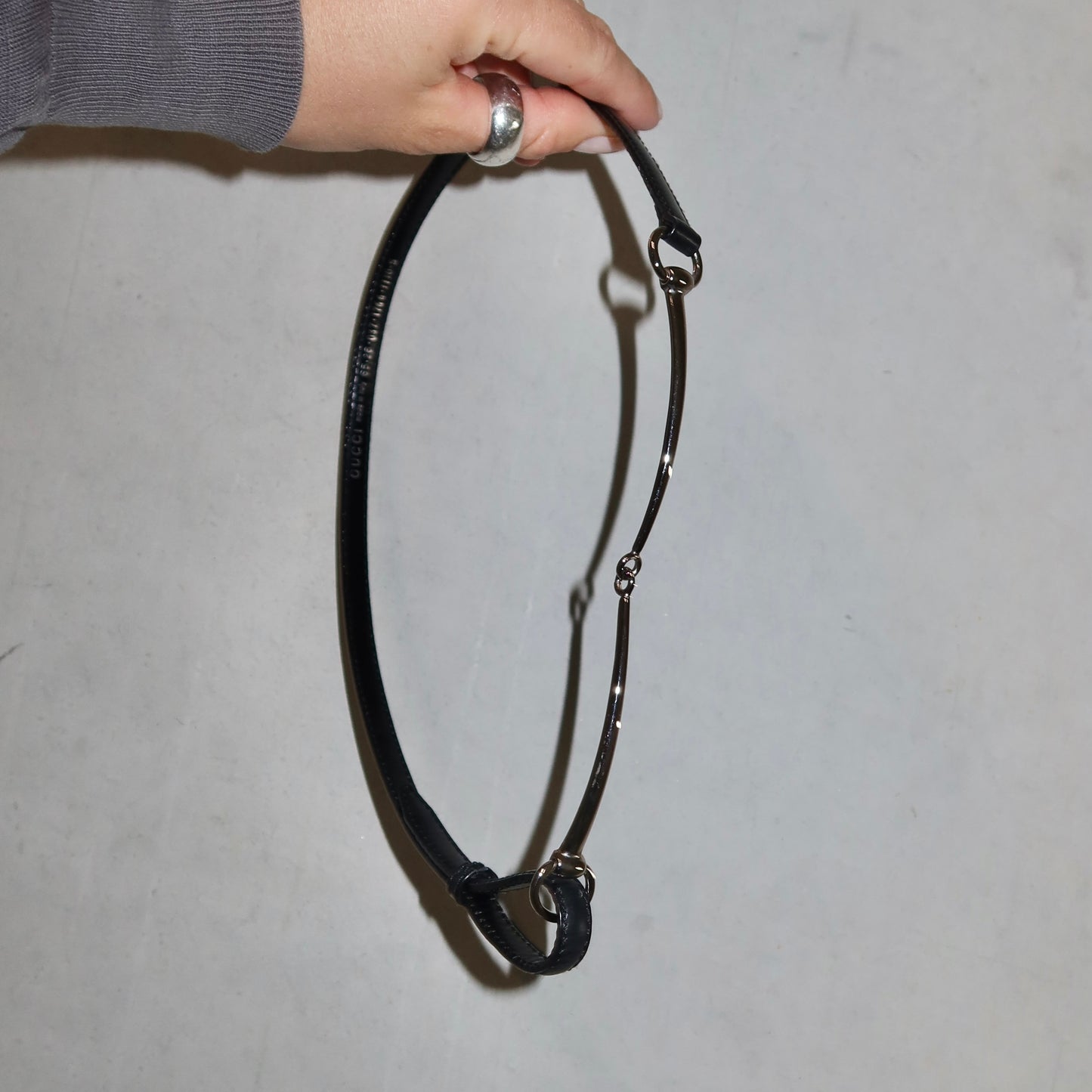 Gucci Black and Silver Skinny Horsebit Belt
