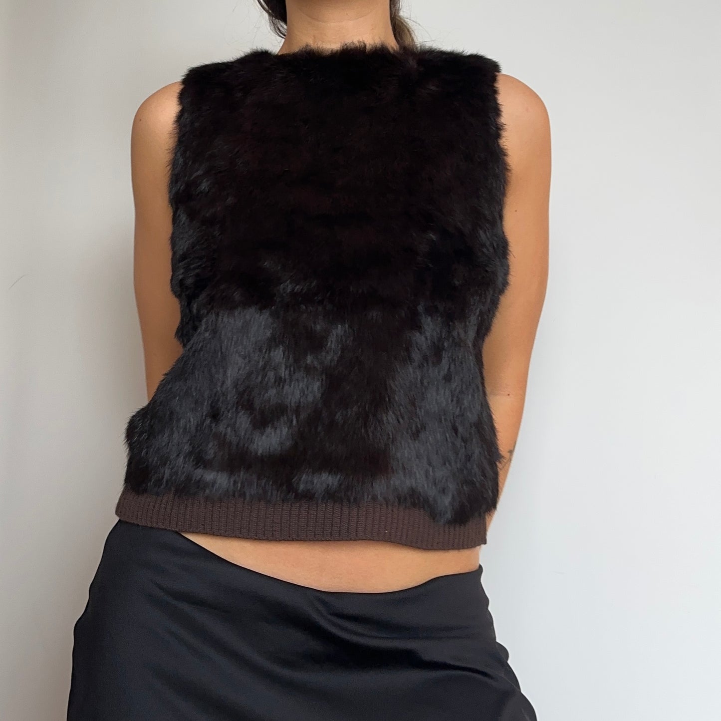 Vintage Real Fur Dark Brown Tank Top