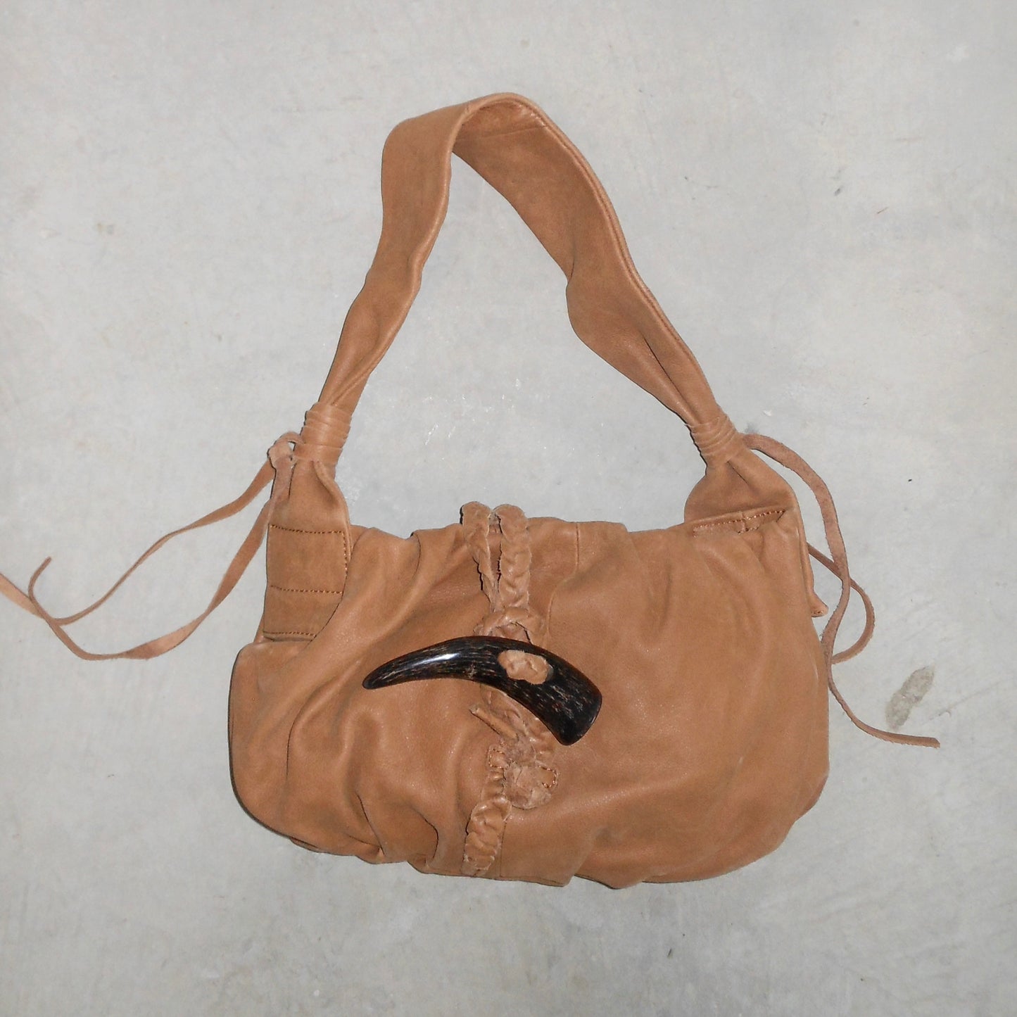 Vintage Brown Leather Bag with Horn Detail