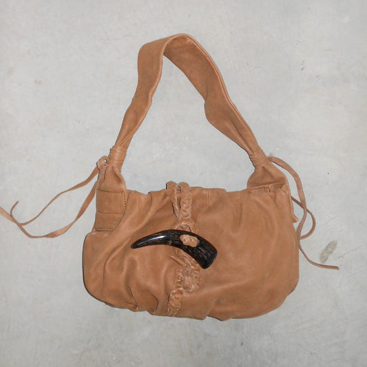 Vintage Brown Leather Bag with Horn Detail