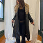 Vintage Black Leather Trench with Fur Collar