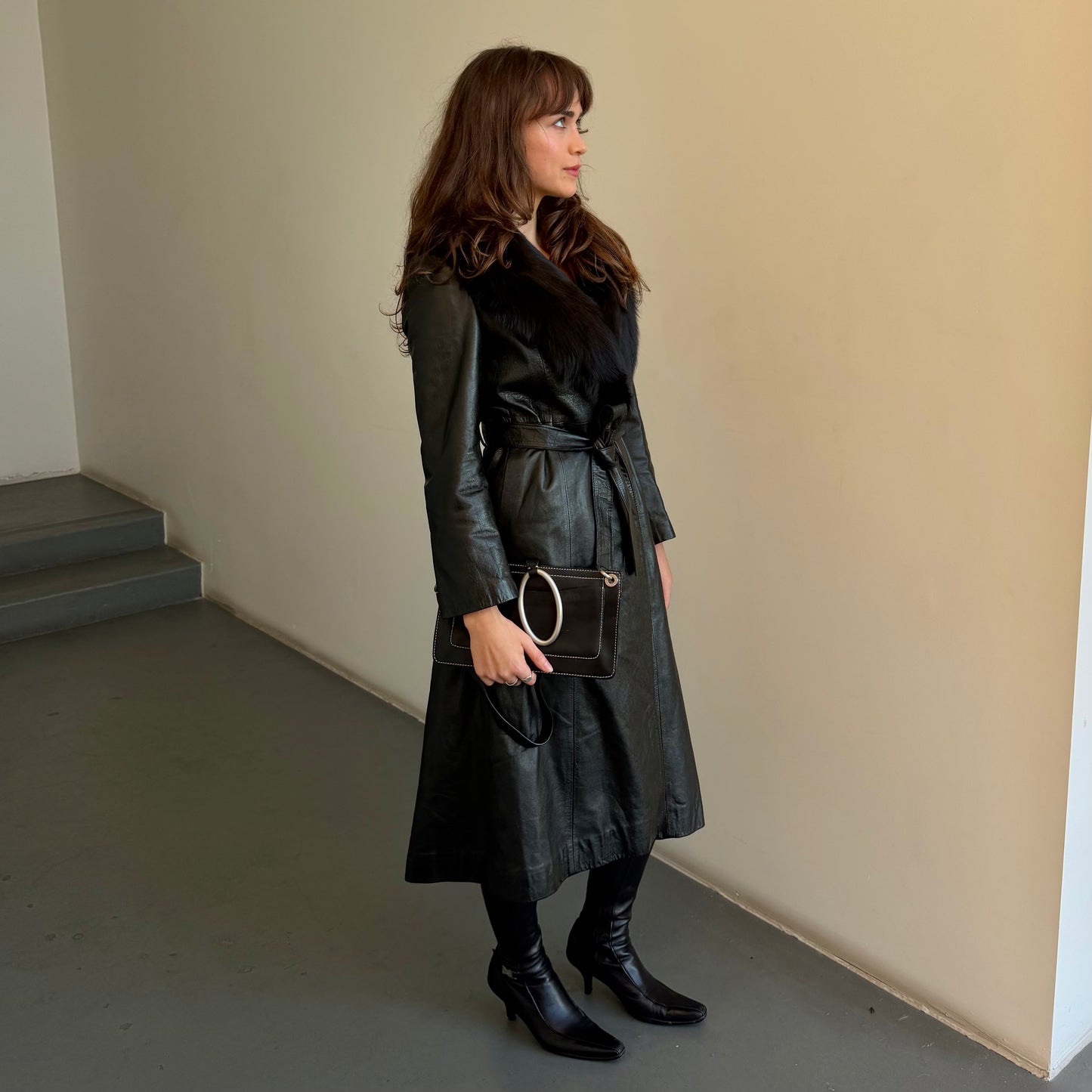 Vintage Leather Fur Lined Trench