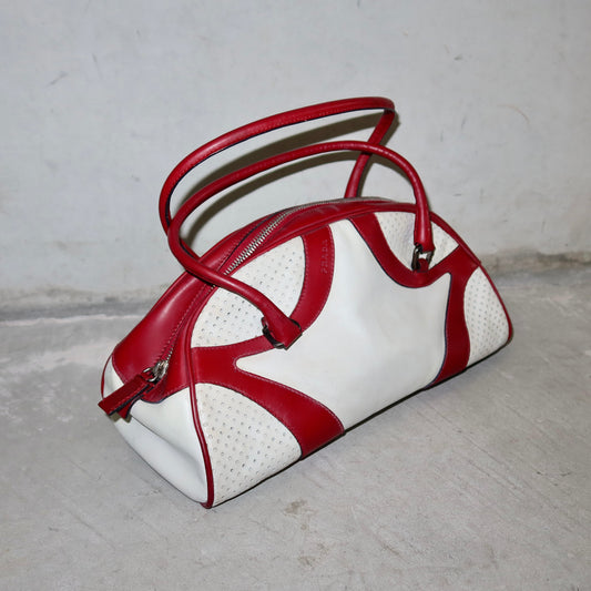 Prada Red and White Bowling Bag