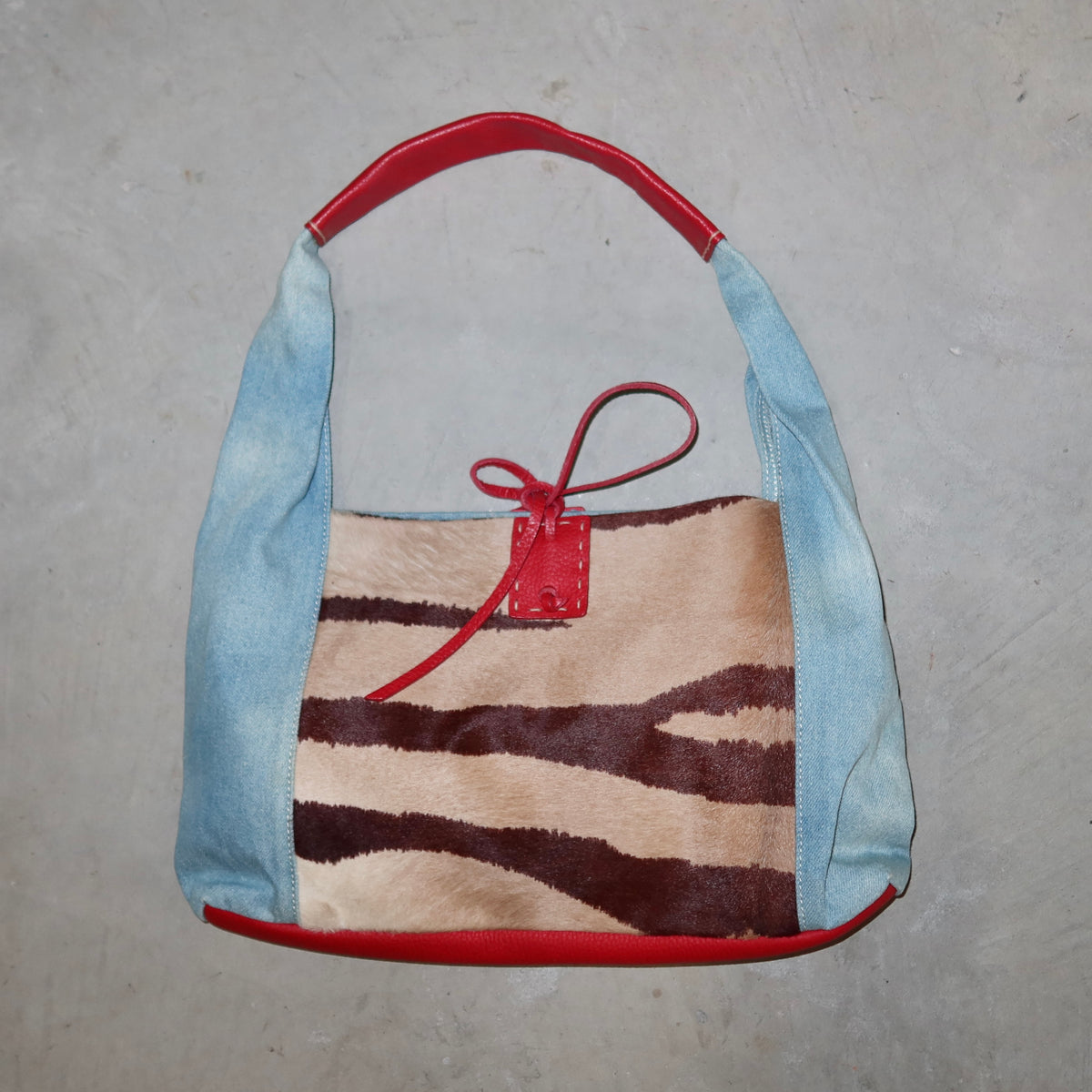 Vintage Cowhide Denim Hobo Bag