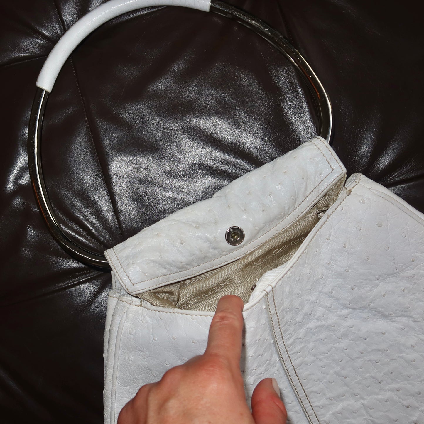 Prada SS2003 Ostrich Ring Handle Bag
