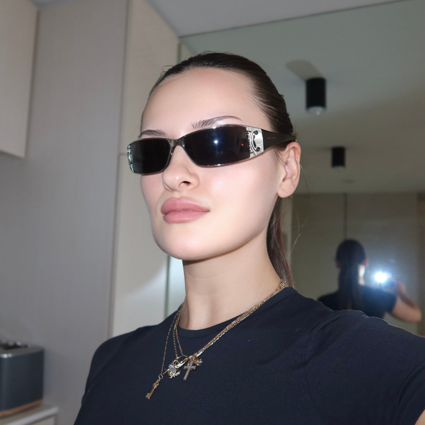 Celine Black and Silver Triomph Sunglasses