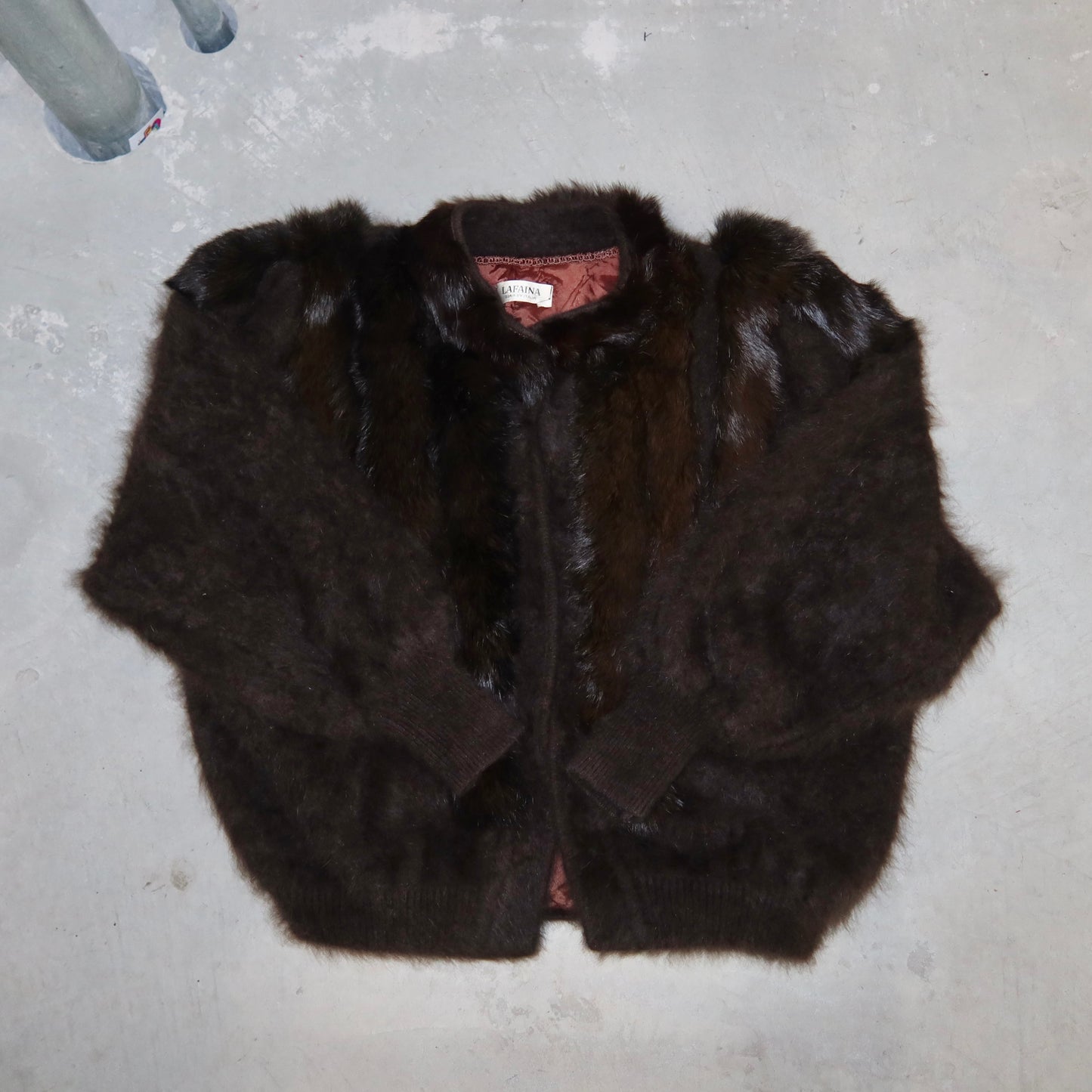 Vintage Brown Angora and Real Fur Cardigan