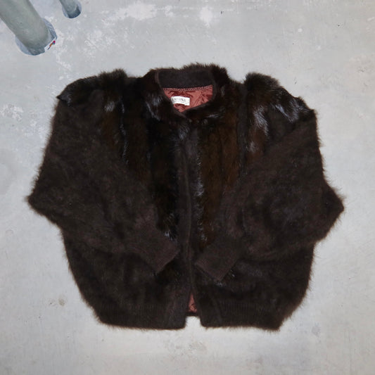 Vintage Brown Angora and Real Fur Cardigan