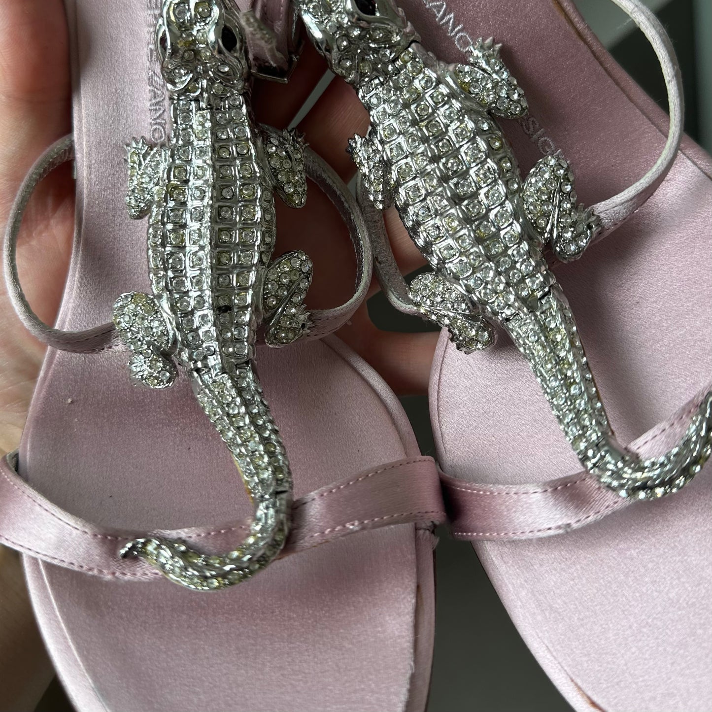 Giuseppe Zanotti Pink Satin Crocodile Heels (37)
