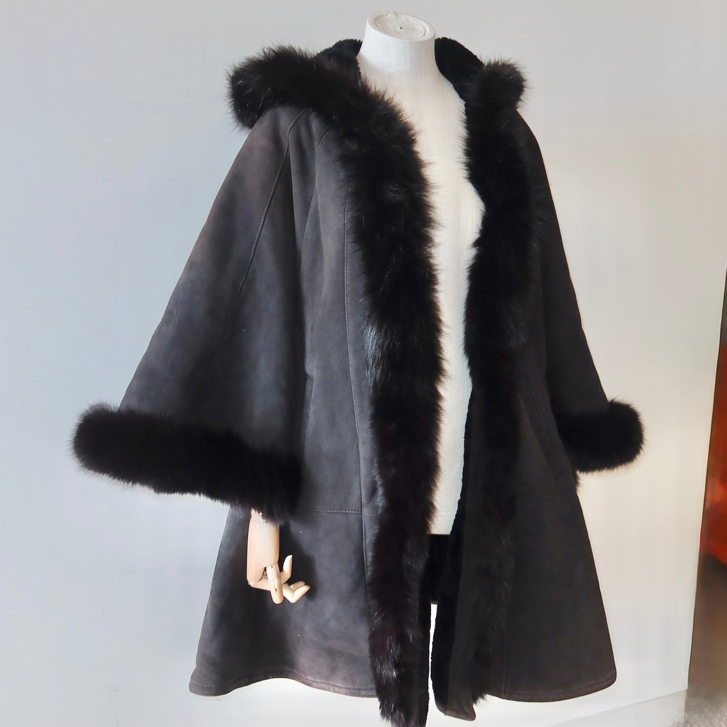Bruno Magli Shearling Cape Coat